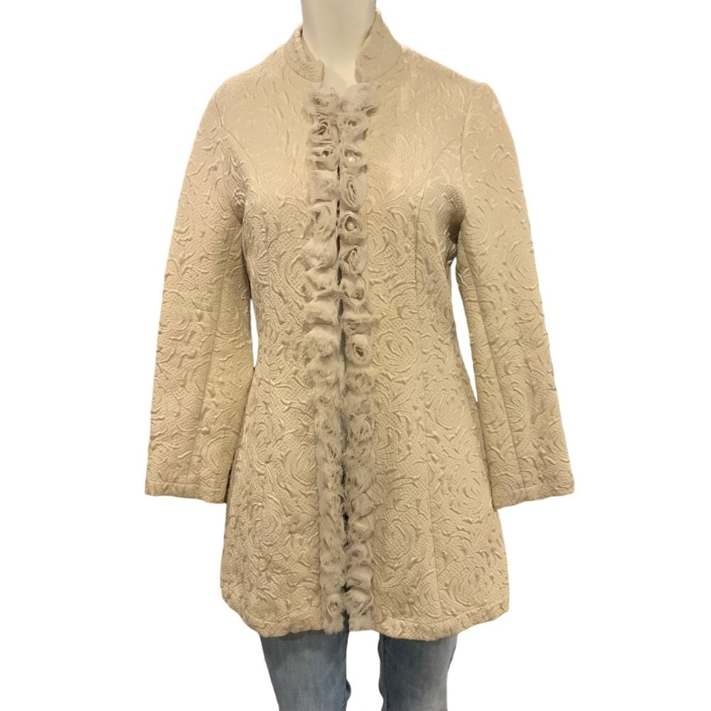 Toffee Apple Women's small Jacket Mandarin collar Floral Jacquard Coat Pearl Tul